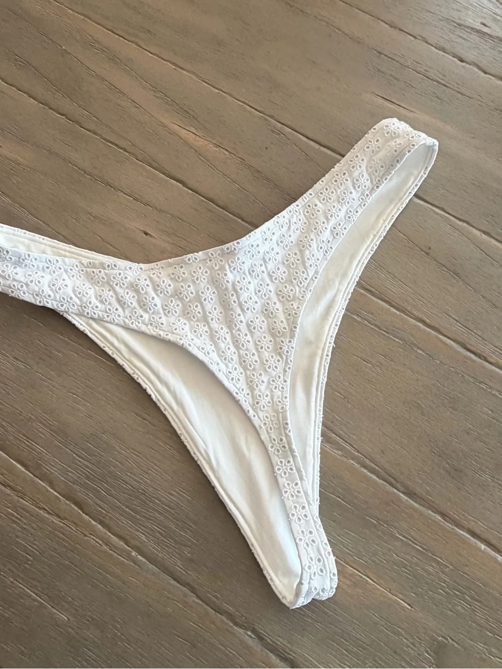 White Floral Eyelet Thong Bikini Bottom